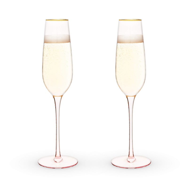 Twine Rose Crystal Champagne Flutes, Pink Tinted with Gold Rim, Elegant Champagne Glasses, Perfect for Sparkling Wine, Prosecco, Mocktails, Wedding Gifts, Housewarming, Home Bar, 8 oz, Set of 2 - Image 1